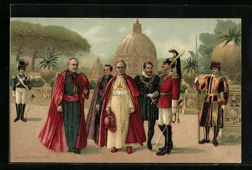 Künstler-AK Rom, Papst Pius XI. mit kirchlichen Würdenträgern