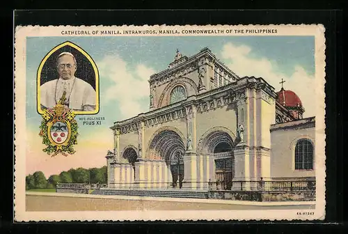 AK Manila, Cathedral, Portrait Papst Pius XI.