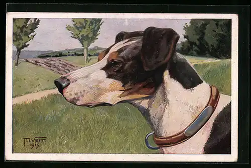 Künstler-AK Jack Russell Terrier, Kopfstudie
