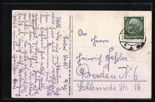 Künstler-AK Sau mit ihren Ferkeln am Trog