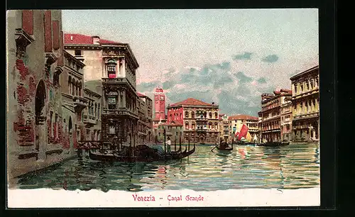 Lithographie Venedig, Canal Grande in gleissendem Licht