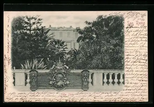 AK San Remo, Villa Zirio, Gedenktafel Verband Deutscher Kriegsveteranen, Kaiser Friedrich III.