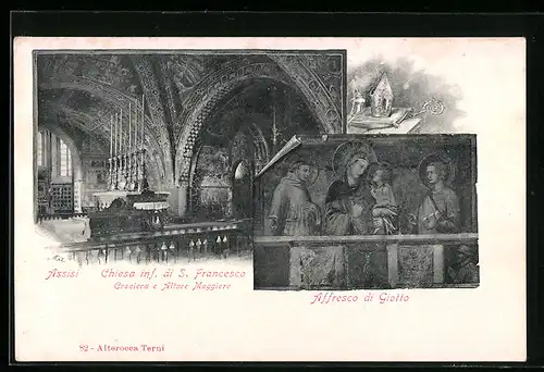 AK Assisi, Chiesa inf. di S. Franceso, Crociera e Altare Maggiore, Affresco di Giotto