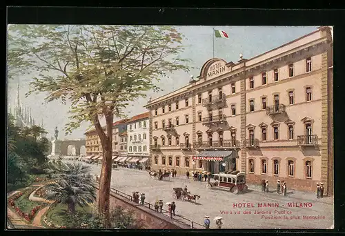 Künstler-AK Milano, Hotel Manini, Vis-à-vis des Jardins Publics
