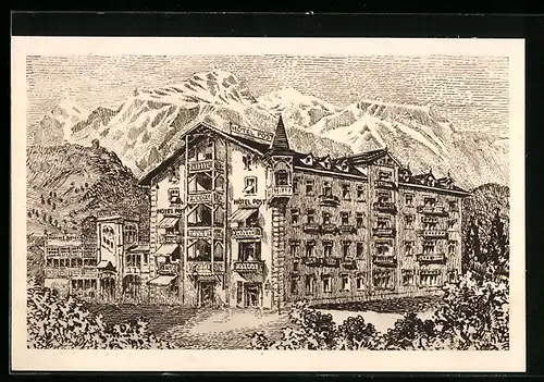 Künstler-AK Cortina d`Ampezzo, Hotel de la Poste