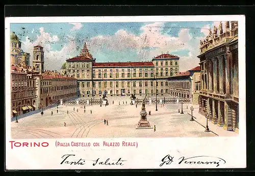 Lithographie Torino, Piazza Castello col Palazzo Reale