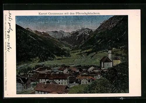 AK Gossensass, Ortsansicht mit den Pflerschgletschern