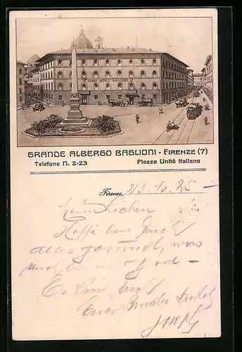 Lithographie Firenze, Grande Albergo Baglioni, Piazza Unità Italiana