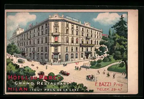 Lithographie Milano, Hotel du Parc, Grand Restaurant
