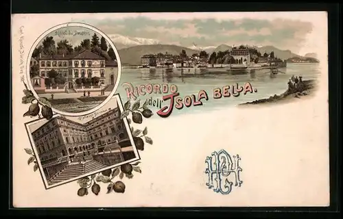 Lithographie Isola Bella, Hotel du Dauphin, Palazzo Borromeo