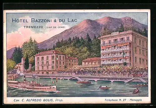 AK Tremezzo /Lago di Como, Hotel Bazzoni & du Lac, Dampfer