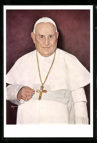 AK Papst Johannes XXIII. mit goldener Kreuzkette