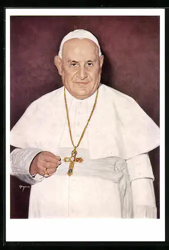 AK Papst Johannes XXIII. mit goldener Kreuzkette