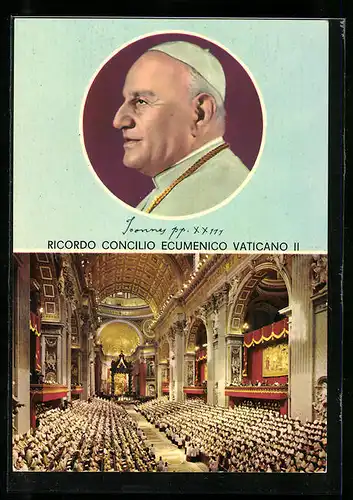 AK Rom, 2. Vatikanische Ökumenische Kirchenversammlung, Portrait Papst Johannes XXIII.