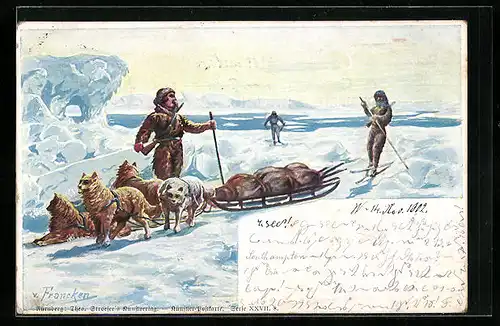 AK Schlittenhunde bei einer Expedition im Eis