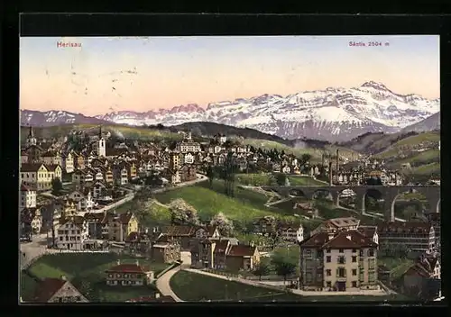 AK Herisau, Ortsansicht mit Zugbrücke und Säntis