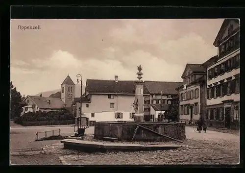 AK Appenzell, Strassenpartie mit Kirche und Brunnen