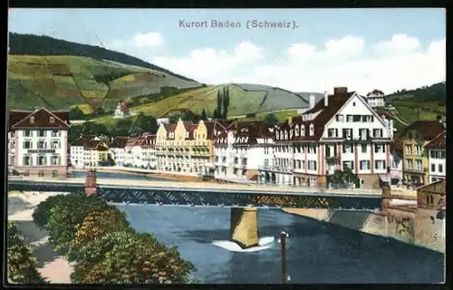 AK Baden, Ortspartie mit Brücke