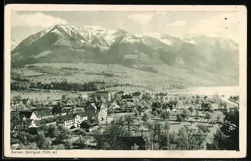 AK Sarnen, Ortsansicht mit Berglandschaft