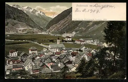 AK Andermatt, Ortsansicht mit Rathaus