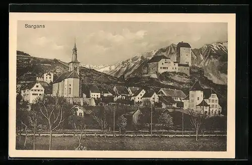 AK Sargans, Ortspartie mit Kirche