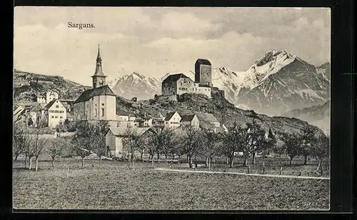 AK Sargans, Ortspartie mit Kirche