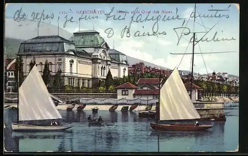 AK Neuchâtel, Musée et le Quai des Alpes