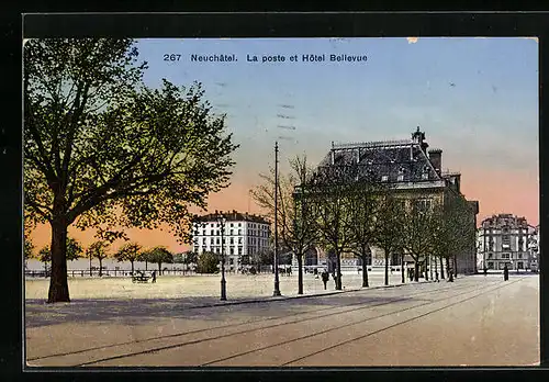 AK Neuchâtel, La poste et Hôtel Bellevue