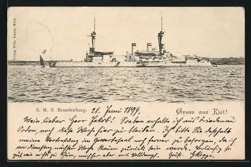 AK Kiel, Kriegsschiff SMS Brandenburg des Ostasiengeschwaders
