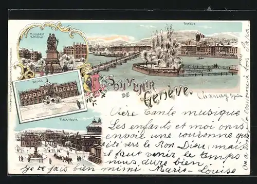 Winter-Lithographie Geneve, Ariana, Place neuve, Monument National