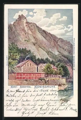 AK Schwenke Serie 3 Nr. 1: Thale, Königsruhe im Bodenthal, Berg mit Gesicht / Berggesichter