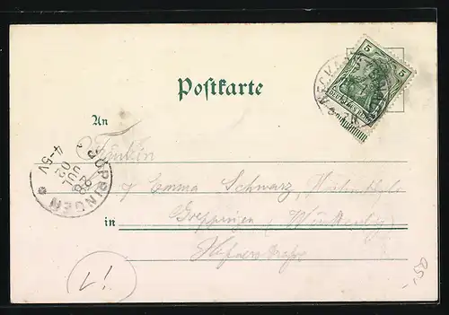 Lithographie Neckarsteinach, Ortsansicht mit Umgebung