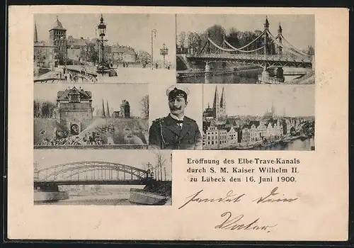 AK Lübeck, Eröffnung des Elbe-Trave-Kanals durch kaiser Wilhelm II. 1900, Ortspartie