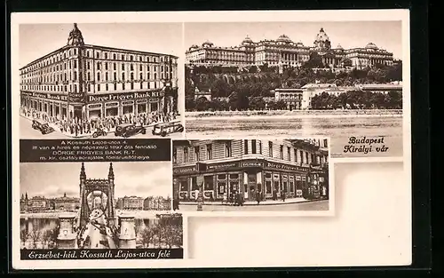 AK Budapest, Királyi vár, Erzsébet-híd. Kossuth Lajos-utca felé