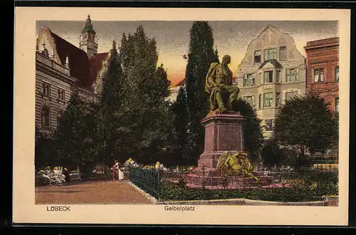 AK Lübeck, Geibelplatz mit Denkmal