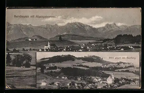 AK Bernbeuren, Gesamtansicht mit Alpenpanorama, Blick gegen den Auerberg