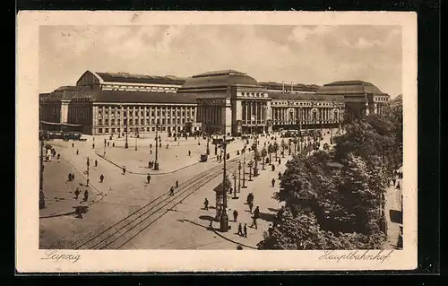 AK Leipzig, Hauptbahnhof aus der Vogelschau