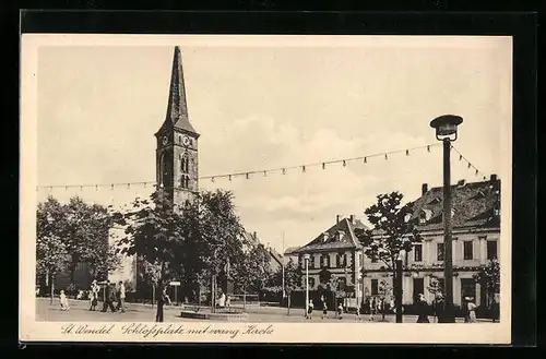 AK St. Wendel, Schlossplatz mit evang. Kirche