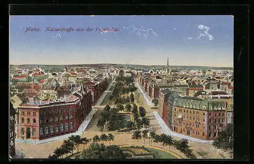AK Mainz, Kaiserstrasse aus der Vogelschau