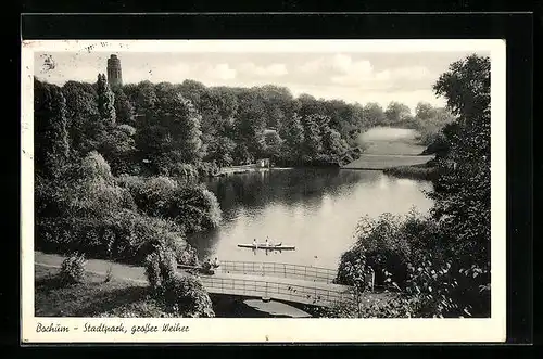 AK Bochum, Stadtpark, grosser Weiher