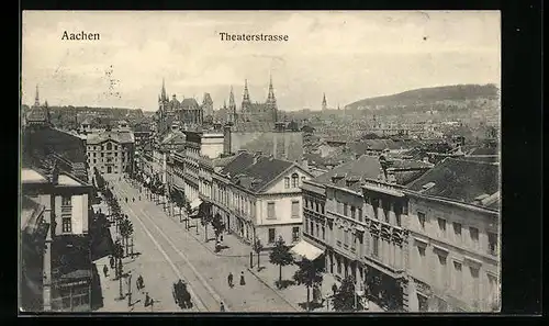 AK Aachen, Theaterstrasse aus der Vogelschau