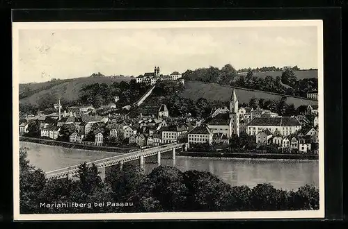 AK Passau, Blick über die Stadt zum Mariahilfberg