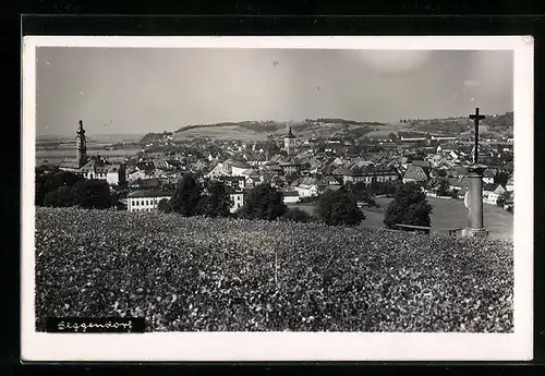 AK Deggendorf a. D., Totalansicht von einem Berg aus gesehen