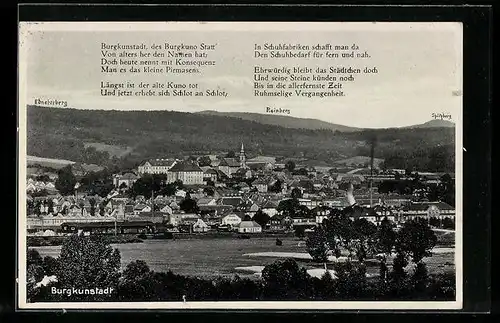 AK Burgkunstadt, Totalansicht aus der Ferne mit Gedicht