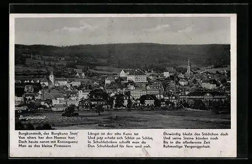 AK Burgkunstadt, Ortsansicht aus der Ferne mit Gedicht