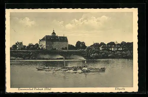 AK Pretzsch (Elbe), Elbpartie mit Dampfer