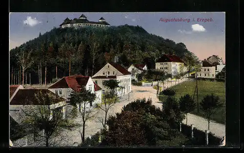 AK Augustusburg i. Erzgeb., Teilansicht mit Blick zur Burg