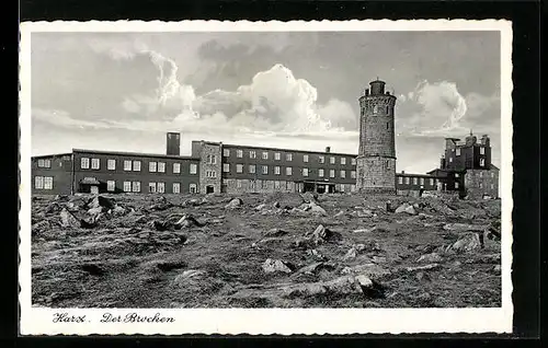 AK Brocken im Harz, Brockenhotel mit Aussichtsturm