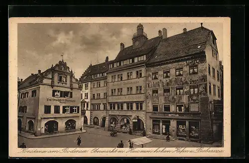 AK Konstanz am Bodensee, Obermarkt mit Haus zum hohen Hafen u. Barbarossa