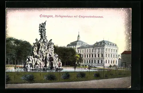 AK Erlangen, Kollegienhaus mit Emigrantenbrunnen